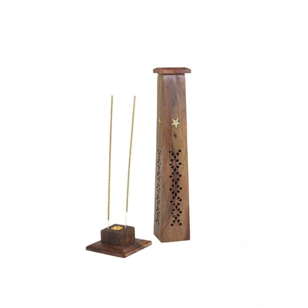 Decorative Wooden Incense Burner - Square Tower